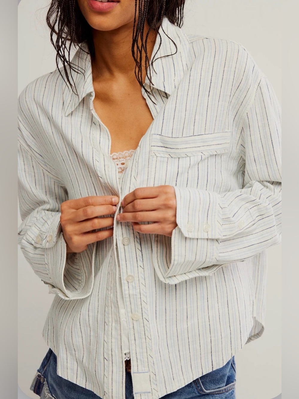 Free People Laurel Linen Striped Shirt